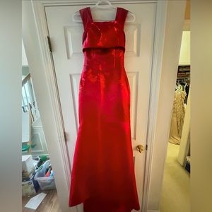 Handmade Red Satin Gown from Etsy with Bow Back